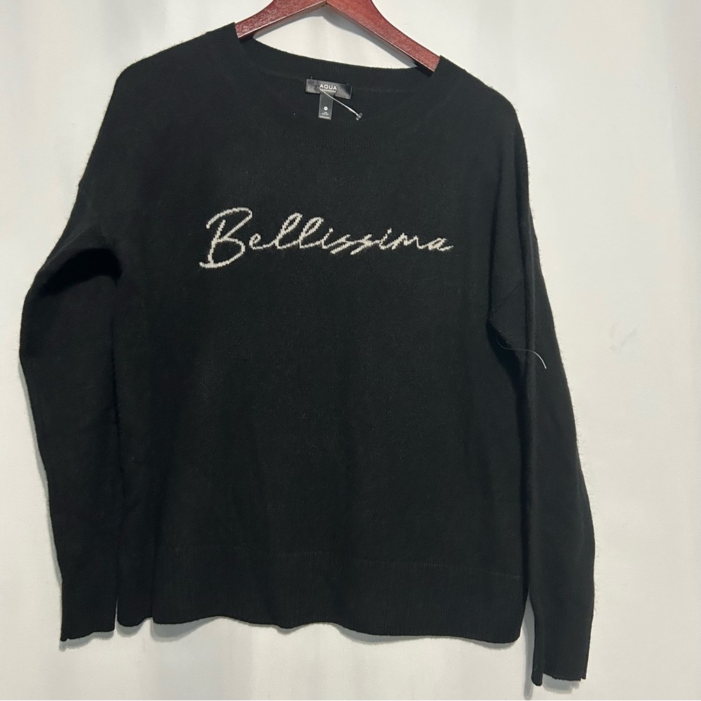 Aqua x Bloomingdales 100% cashmere black bellissima sweater sz med NWOT